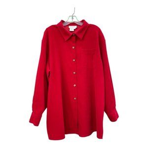 Smooth Lipstick Red Long Sleeve Oversize Button-Up Shirt Jacket Size 2X